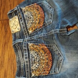 Miss Me Embellished Sequin Bronze Gold Bootcut Jeans 28
